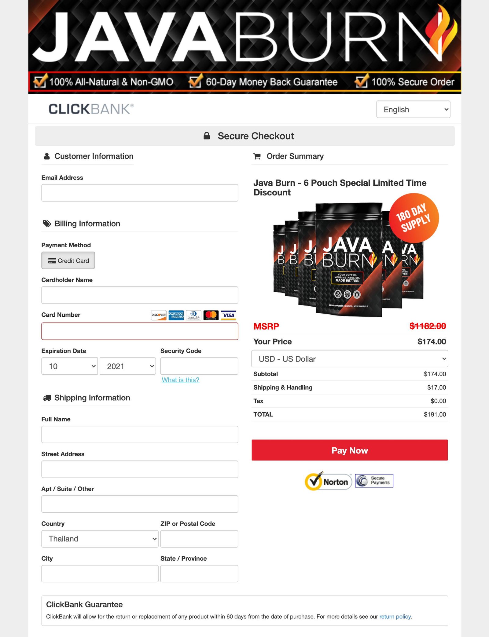 Java Burn Official Website Order Page